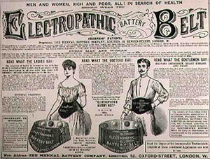 Advertentie voor de Electropathische Batterijriem, uit The Illustrated London News, 1 september 1886 door English School